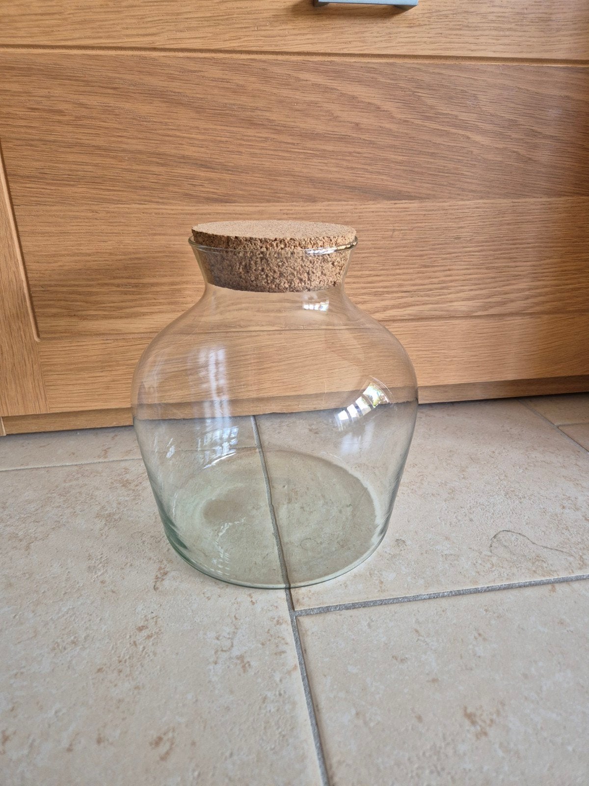 Glazen pot met kurken deksel / terrarium, Ophalen, Zo goed als nieuw, Glas, Modern