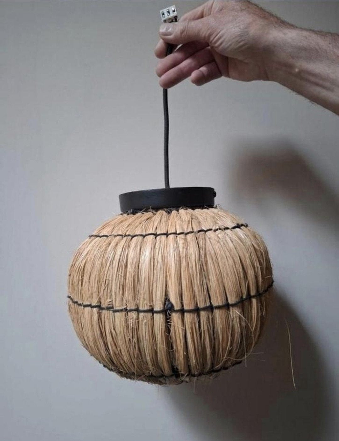 mooie rieten plaffoniere bohemian, Natuurlijk materiaal, Ophalen of Verzenden, Plafondlamp, Bruin