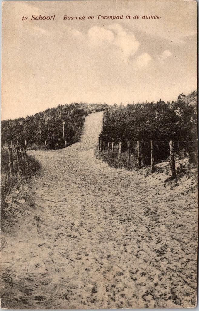 Schoorl - Basweg en Torenpad in de duinen (1936), Verzenden, 1920 tot 1940, Gelopen, Noord-Holland