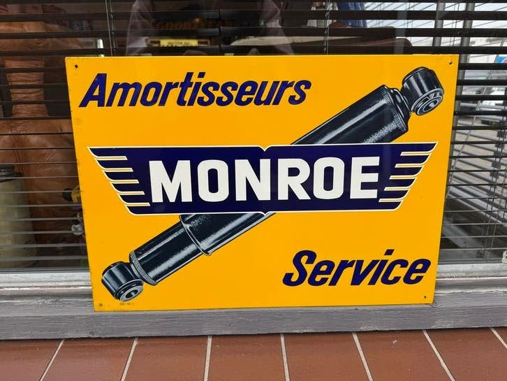 Vintage Monroe Schokdempers Reclamebord, Verzamelen, Ophalen, Reclamebord, Gebruikt, .