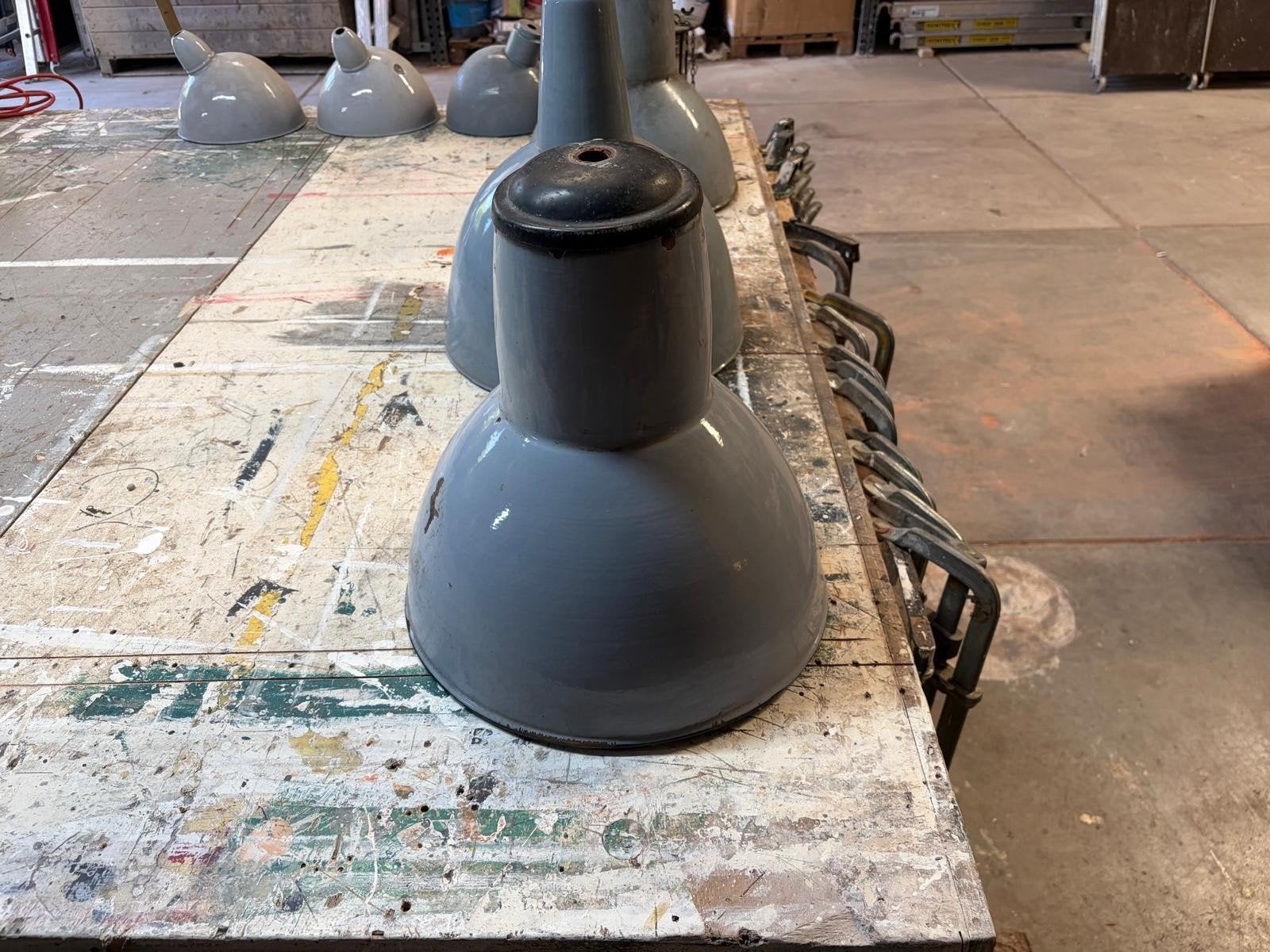 Vintage industriële emaille lampen - set van grote en kleine, Antiek en Kunst, Antiek | Lampen, Ophalen