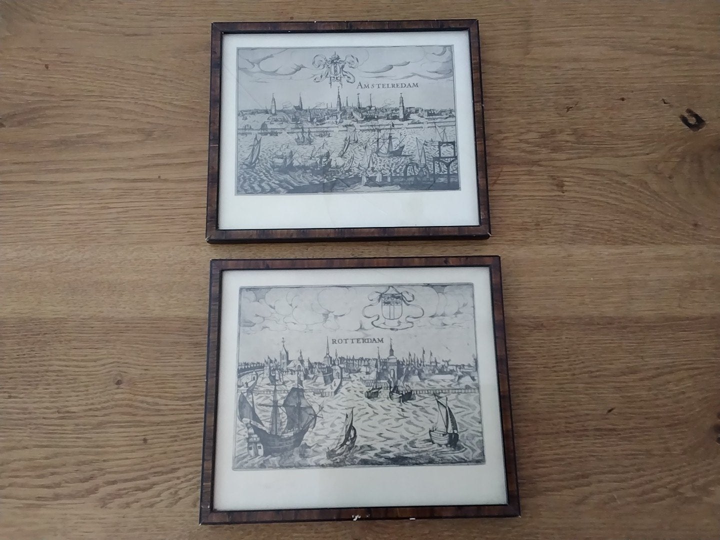 Twee schilderijtjes Amsterdam en Rotterdam, Ophalen of Verzenden, Voor 1940, Gebruikt