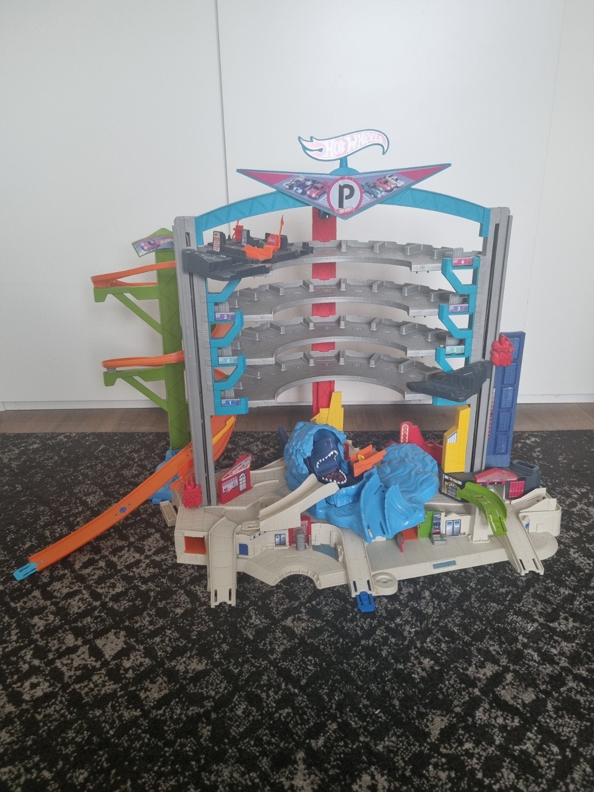 Hot Wheels Super Garage met Gorilla – Complete speelset, Ophalen, Racebaan, Zo goed als nieuw, Hot Wheels