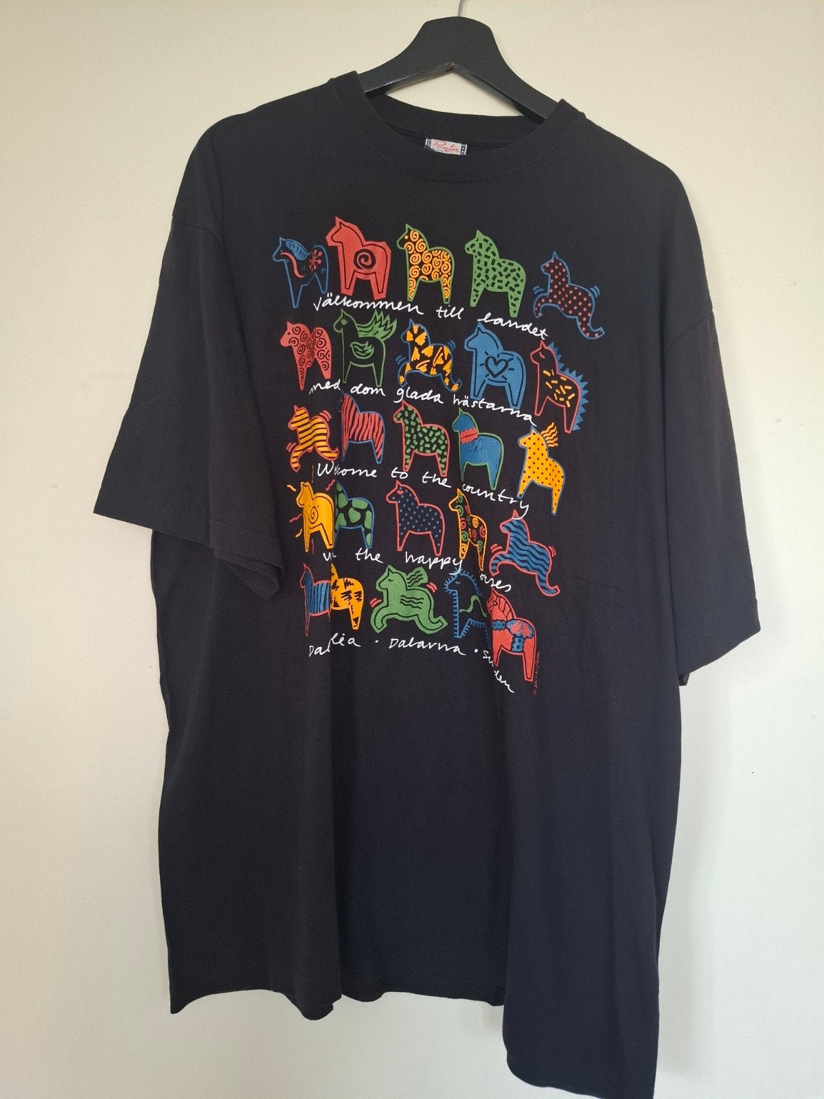 vintage Zweeds souvenir t-shirt, Zwart, Printer Active Wear, Overige maten, Ophalen of Verzenden