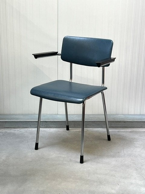 Gispen 1235 eettafelstoel vintage eetkamerstoel retro blauw, Huis en Inrichting, Gebruikt, Leer, Blauw, .