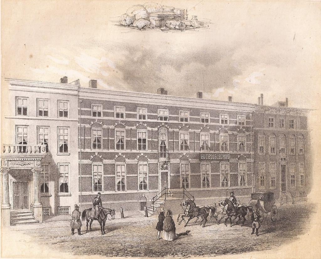 Hotel de l'Europe in Den Haag Litho anoniem ca. 1860, Ophalen of Verzenden