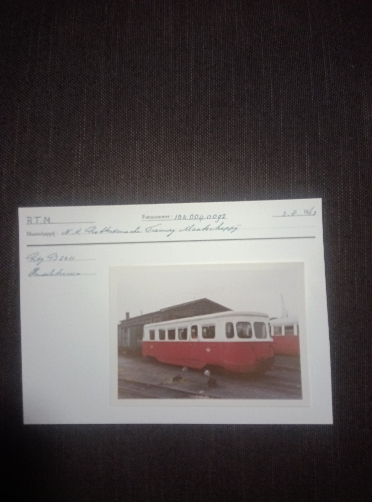 foto R.T.M. tram met specificaties, Verzamelen, Ophalen of Verzenden, Gebruikt, Tram, Kaart of Prent
