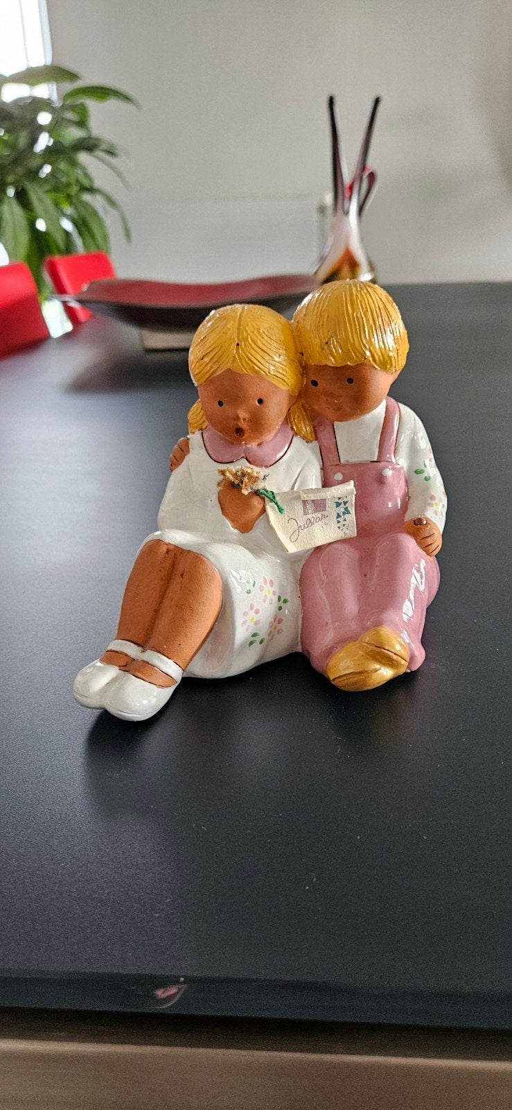 Vintage Zullana beeldje: twee kinderen met brief, Ophalen, Zo goed als nieuw, Overige typen
