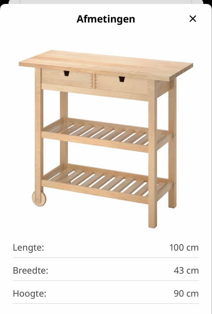 Perfecte IKEA FÖRHÖJA Keukentrolley / Roltafel - Berkenhout, Hout, IKEA, Keukentrolley, Zo goed als nieuw