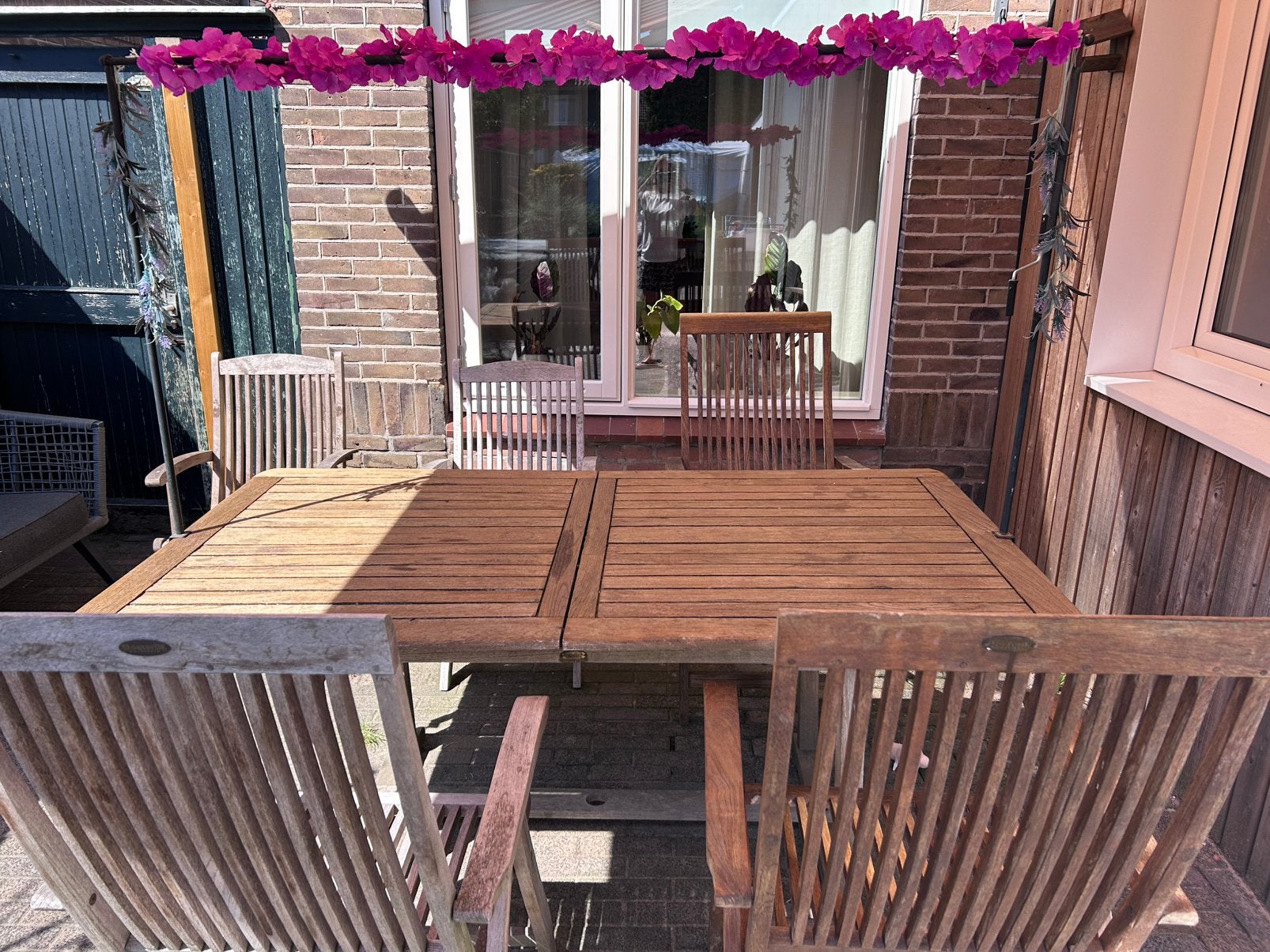 Teakhouten tuinset, Tuin en Terras, Ophalen, Gebruikt, 6 zitplaatsen, Teakhout