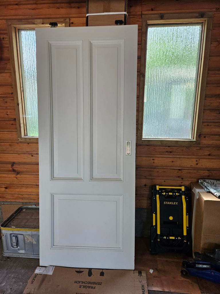 Witte hardhouten schuifdeur - Binnendeur 201 x 83, Doe-het-zelf en Verbouw, Deuren en Horren, Ophalen, Gebruikt, 80 tot 100 cm