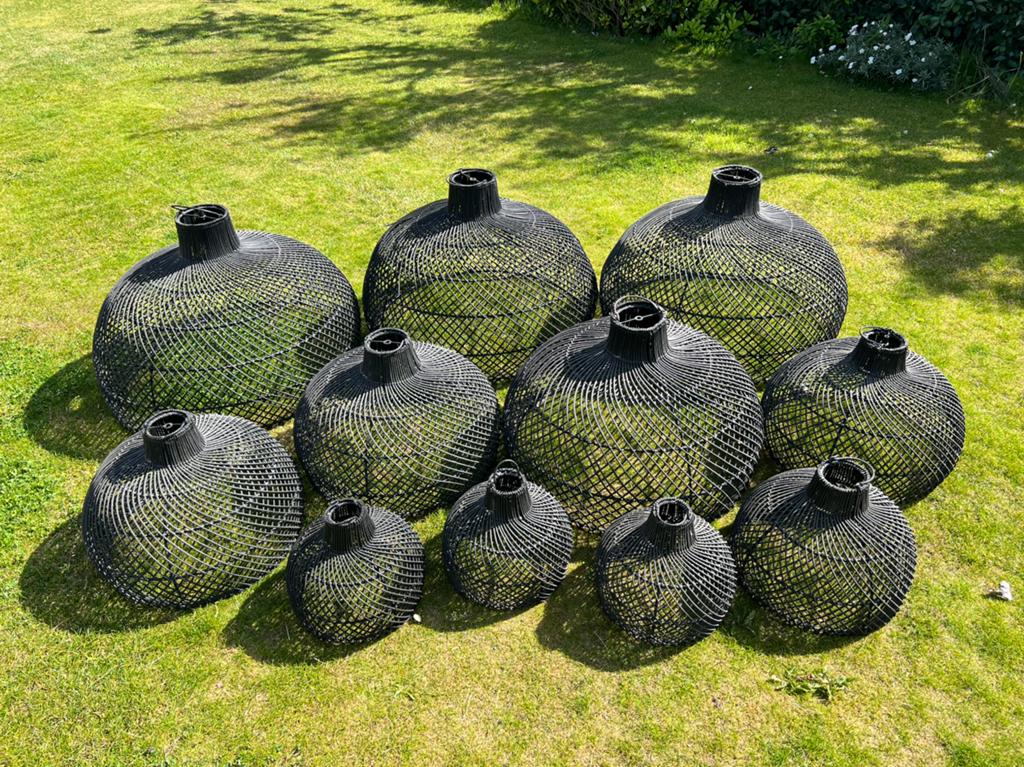 Rotan bali lampenkappen zwart, Huis en Inrichting, Lampen | Lampenkappen, Ophalen, Gebruikt, Zwart, Rond