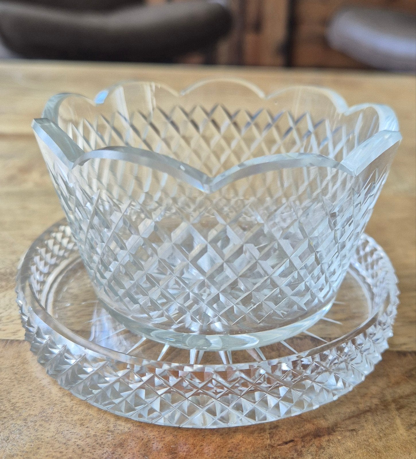 Vintage kristallen schaaltje met schotel, Antiek en Kunst, Ophalen of Verzenden