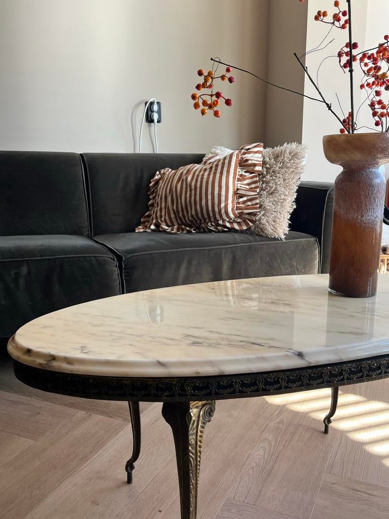 Hollywood Regency stijl salontafel met marmeren blad, Ophalen, Overige materialen, Gebruikt, 100 tot 150 cm