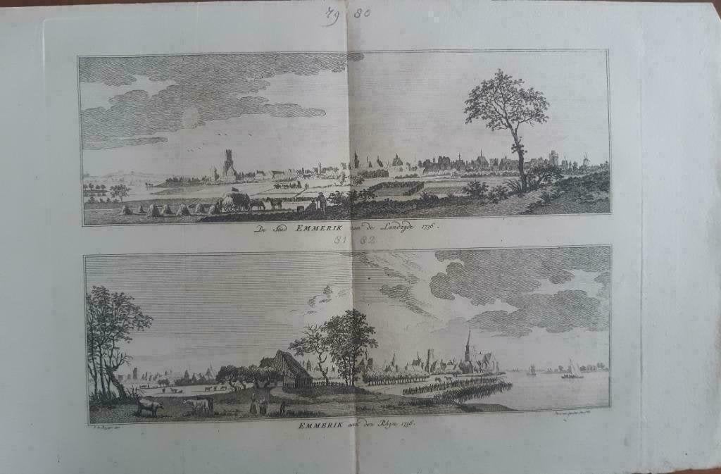 79-82/ De Stad Emmerich - Emmerik Kopergravure uit 1792, Antiek en Kunst, Ophalen of Verzenden