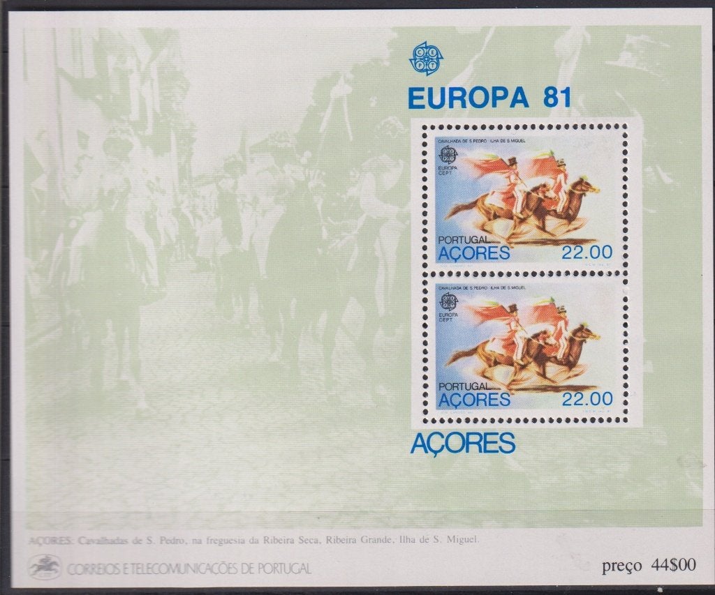Acores Portugal 1981 Blok EUROPA Tekening Toerisme paarden, Verzenden, Postfris, Dier of Natuur