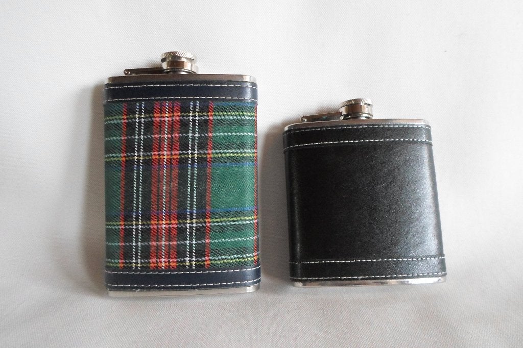 Hip Flask Stewart Black Tartan / Leer 2x, Ophalen of Verzenden