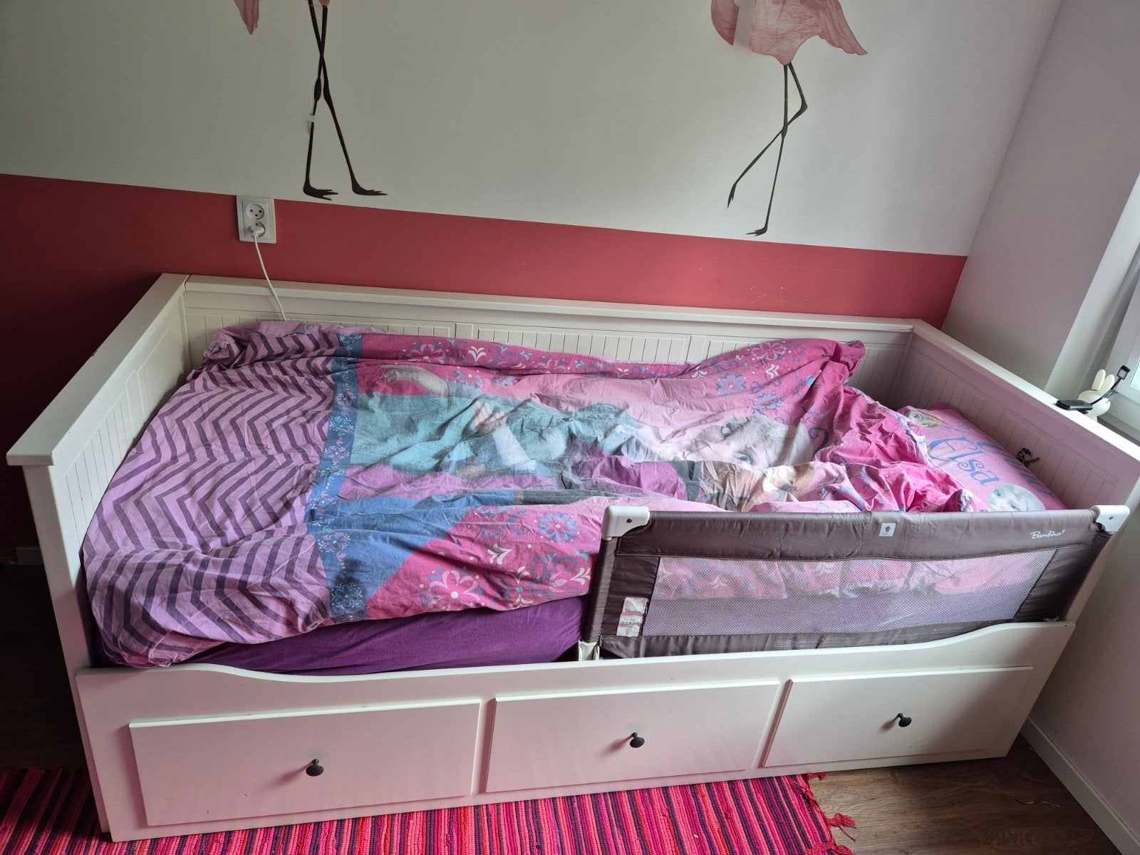 Ikea Hemnes, bed, bedbank met lades, Ophalen, Gebruikt, Eenpersoons, Wit