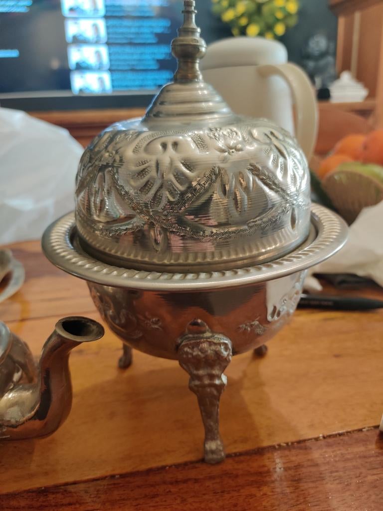 Antieke Marokkaanse theepot en suikerpot set, Ophalen, Zilver