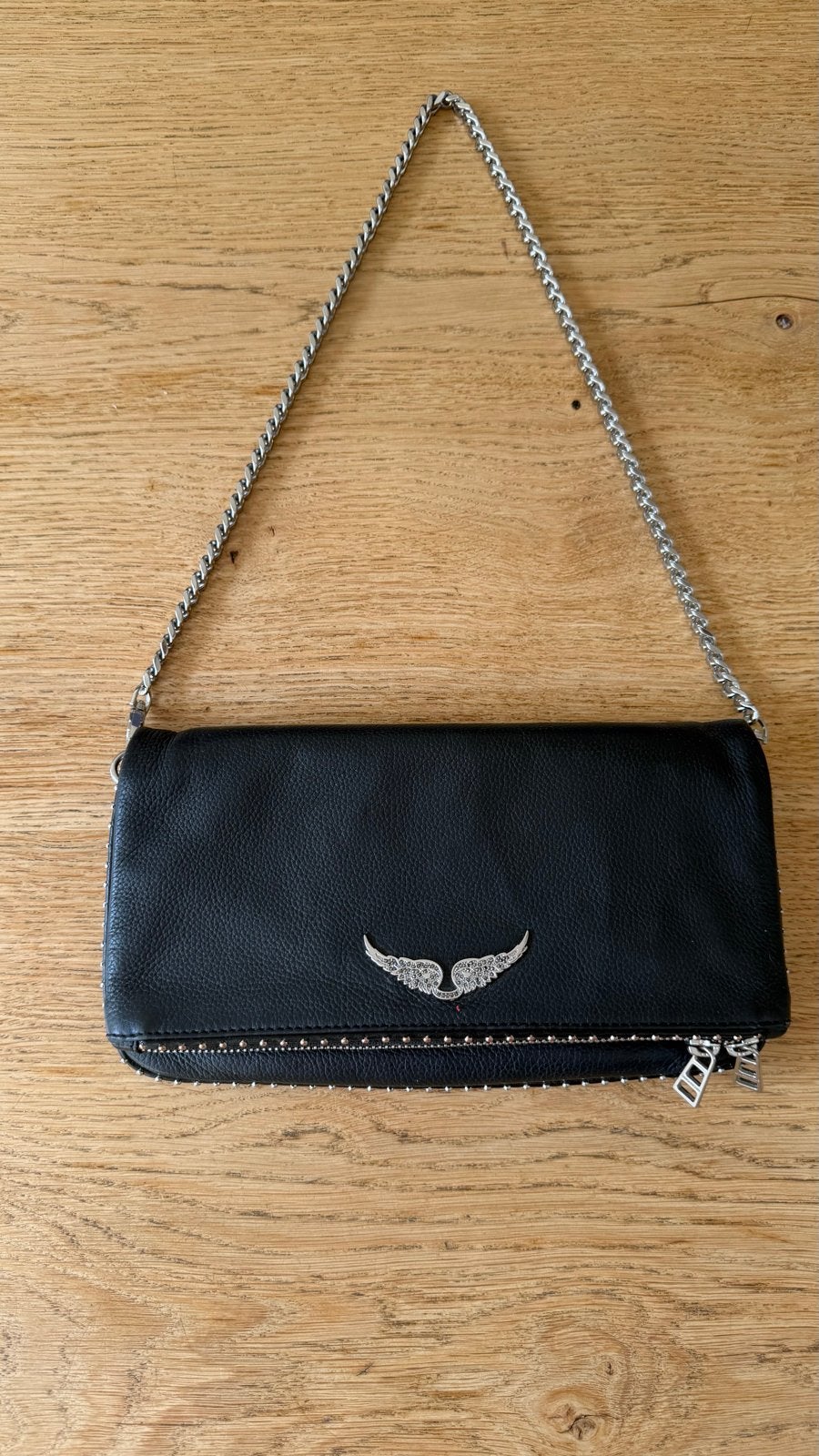 Zadig & Voltaire Rock Clutch Zwart Leer met Zilveren Details, Ophalen of Verzenden, Zo goed als nieuw, Zwart, Avondtasje