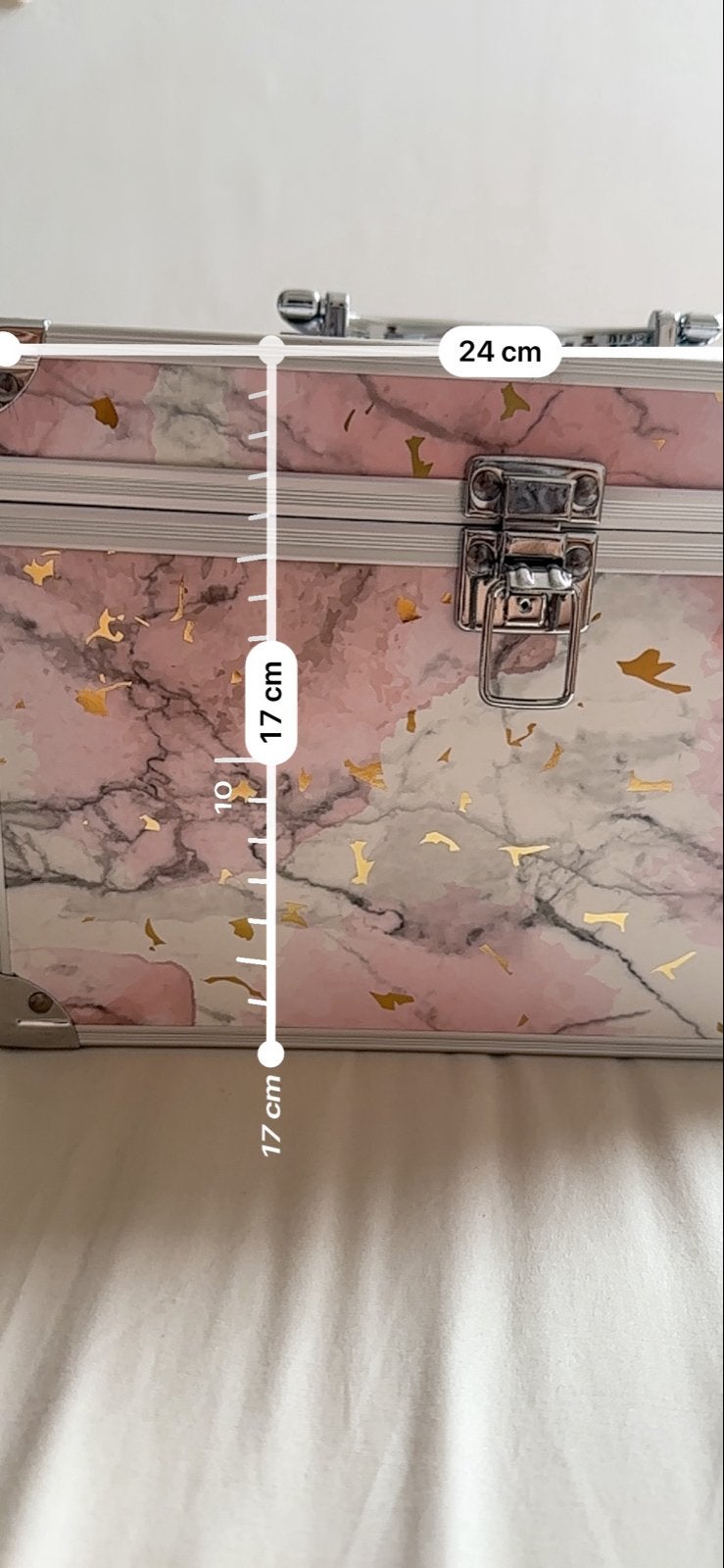 Roze marmeren make-up koffer met slot en spiegel, Ophalen of Verzenden, Zo goed als nieuw, Roze, Met slot