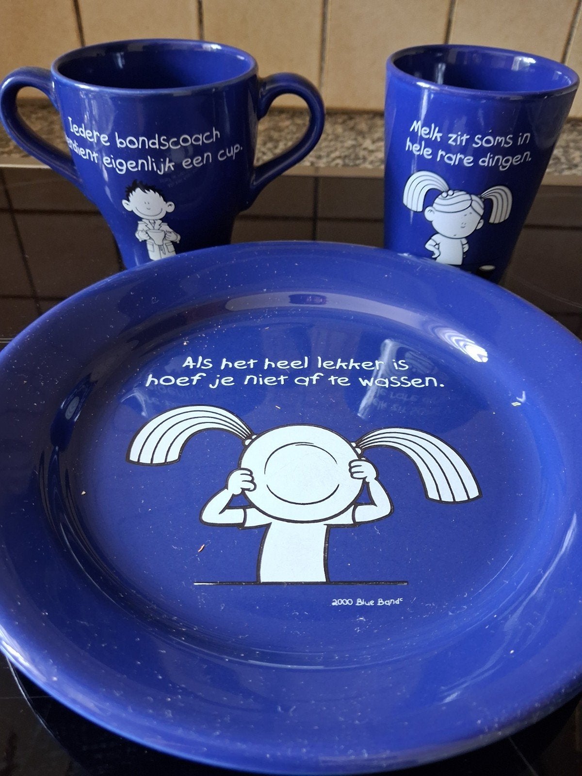 Blue Band ontbijt set, Huis en Inrichting, Keuken | Servies, Ophalen of Verzenden, Porselein, Overige stijlen, Bord(en)