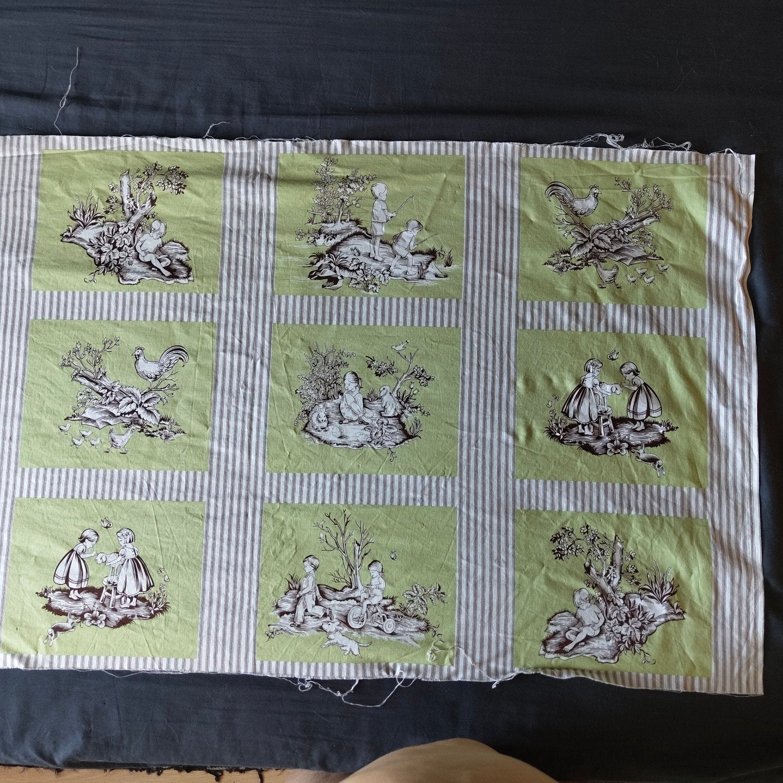 Michael Miller Toile Squares stof - Groen/Bruin, Hobby en Vrije tijd, Ophalen of Verzenden, Zo goed als nieuw, 30 tot 120 cm, Katoen