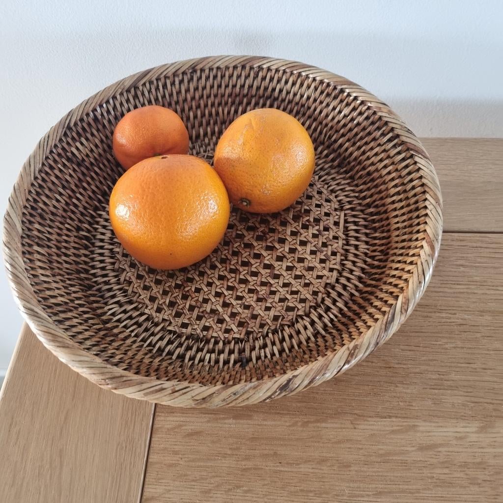 Birma rieten mand voor fruit of broodjes - 27 cm, Gebruikt, Mand, Rond, Ophalen of Verzenden