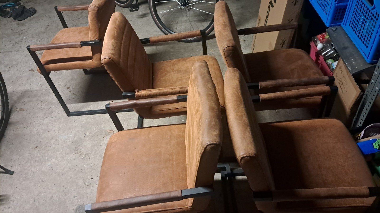 8 Industriële stoelen met stoffen bekleding, Ophalen, Gebruikt, Bruin, Metaal