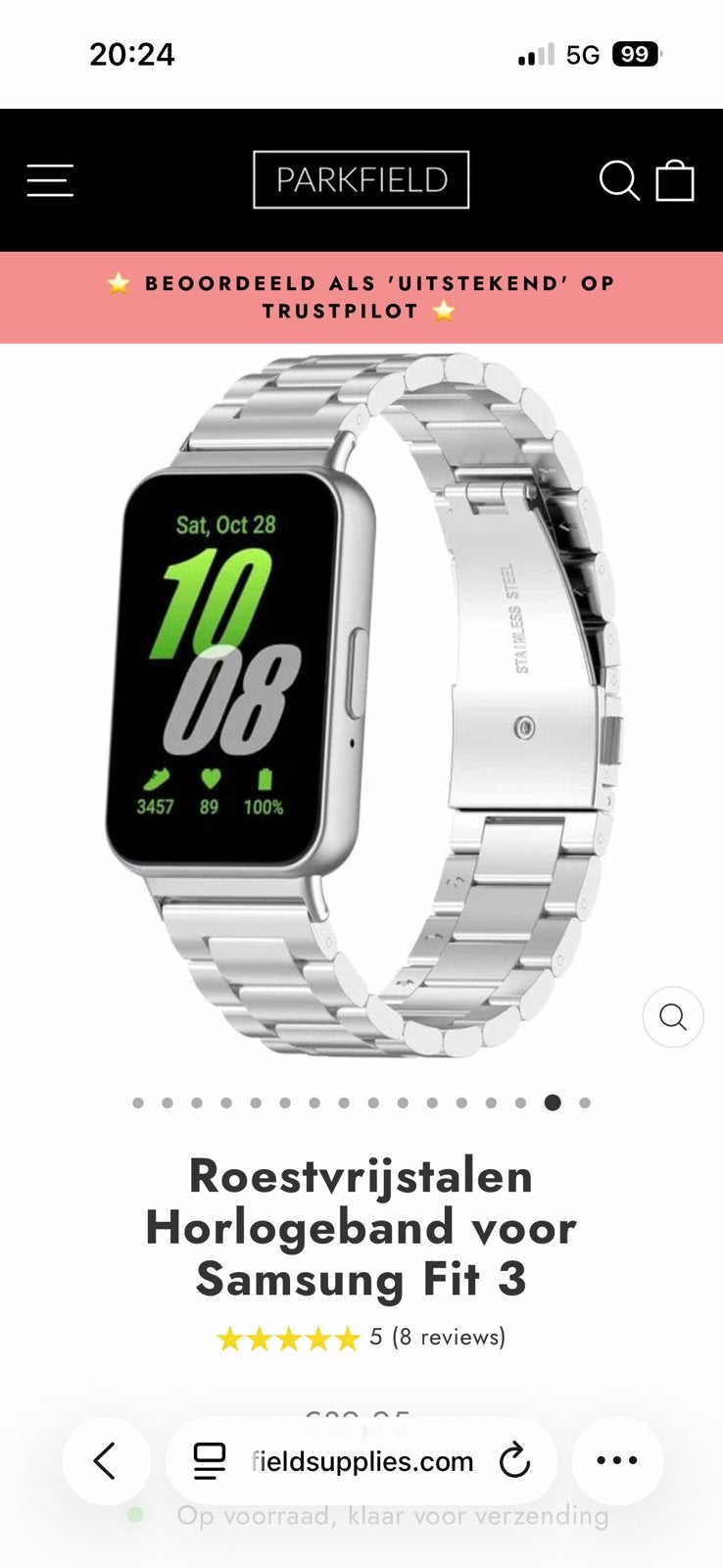 Samsung Galaxy Fit 3 rvs metalen bandje NIEUW, Overige merken, Staal, Staal, Polshorloge