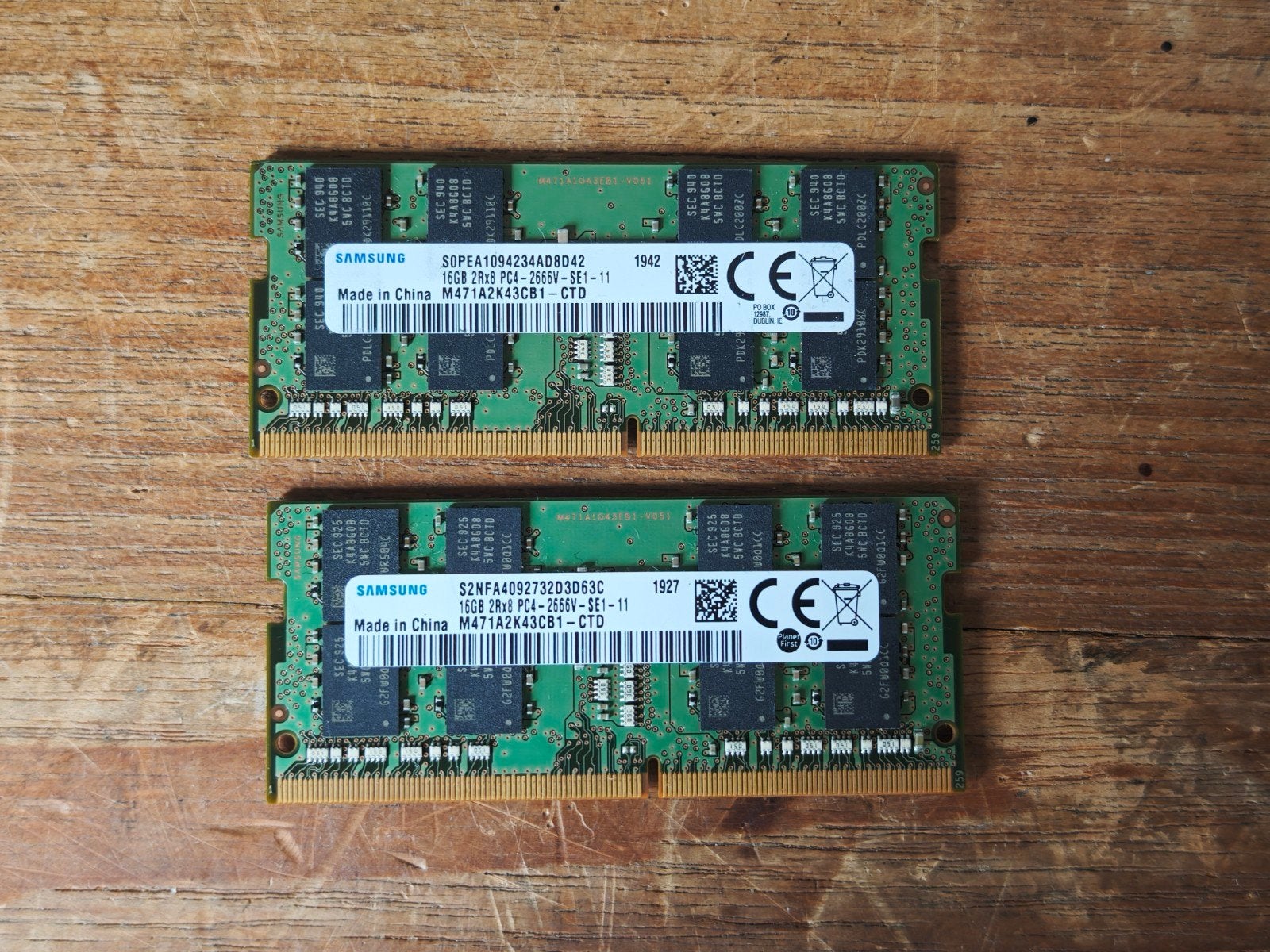 2x 16GB Samsung 2666 MHz DDR4 SODIMM Meerdere op voorraad, Computers en Software, RAM geheugen, Samsung, Gebruikt, DDR4, Onbekend