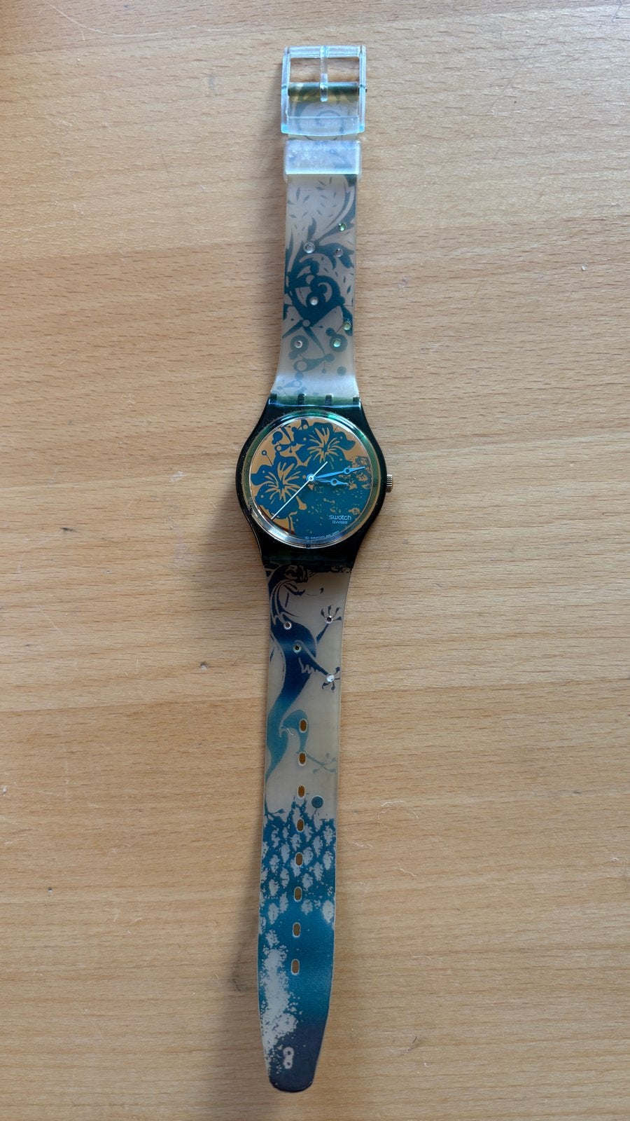 Vintage Swatch horloge jaren '90 - Zeegroen met strass, Kunststof, Gebruikt, Polshorloge, Swatch