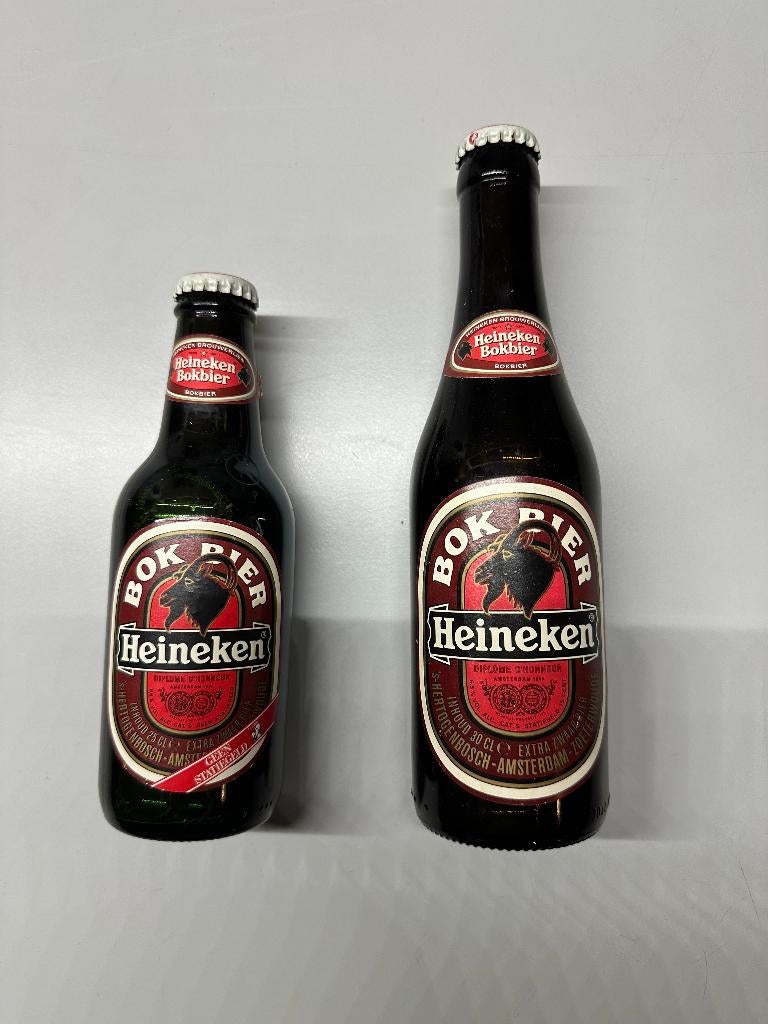 Heineken 2x (volle) bierflesjes Bokbier 1987, Verzamelen, Biermerken, Ophalen, Zo goed als nieuw, Flesje(s), Heineken