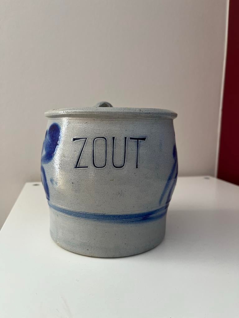 Vintage Keulse Zoutpot van Steengoed met Kobaltblauw, Antiek en Kunst, Ophalen of Verzenden
