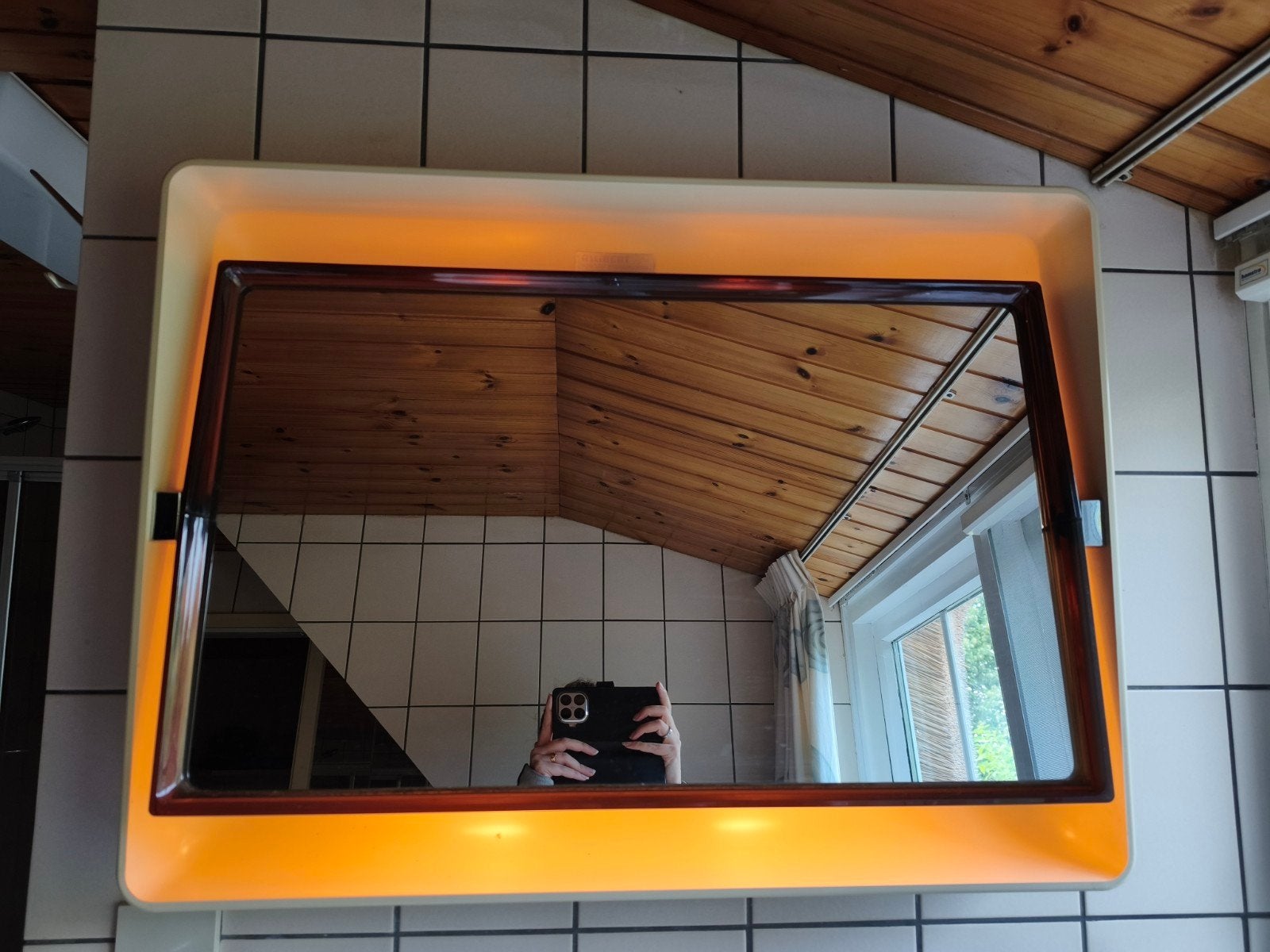Allibert vintage wandspiegel met verlichting - Jaren '70 vin, Ophalen, Gebruikt, 75 tot 100 cm, Minder dan 100 cm
