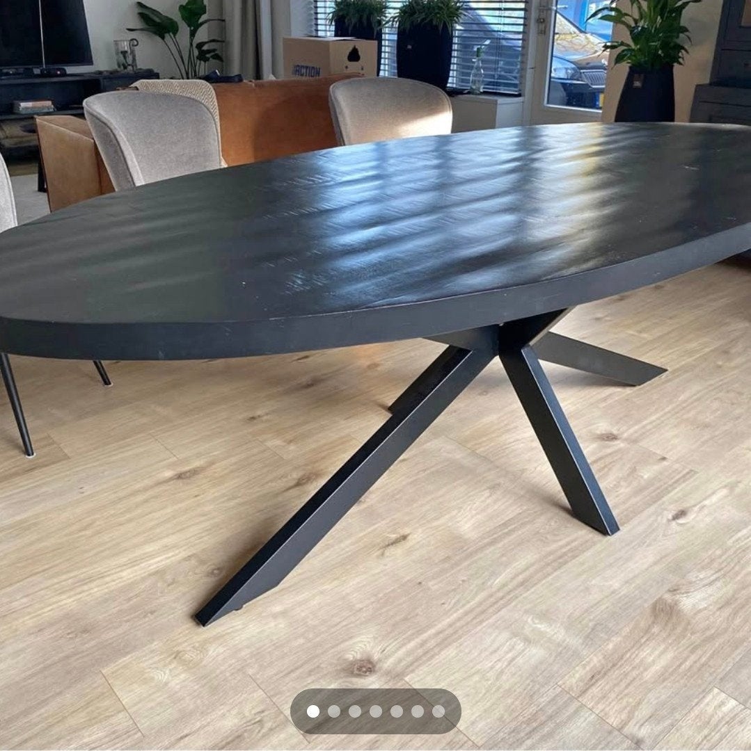 ovale massive eettafel 220x110., Ophalen, Gebruikt, 100 tot 150 cm, 200 cm of meer