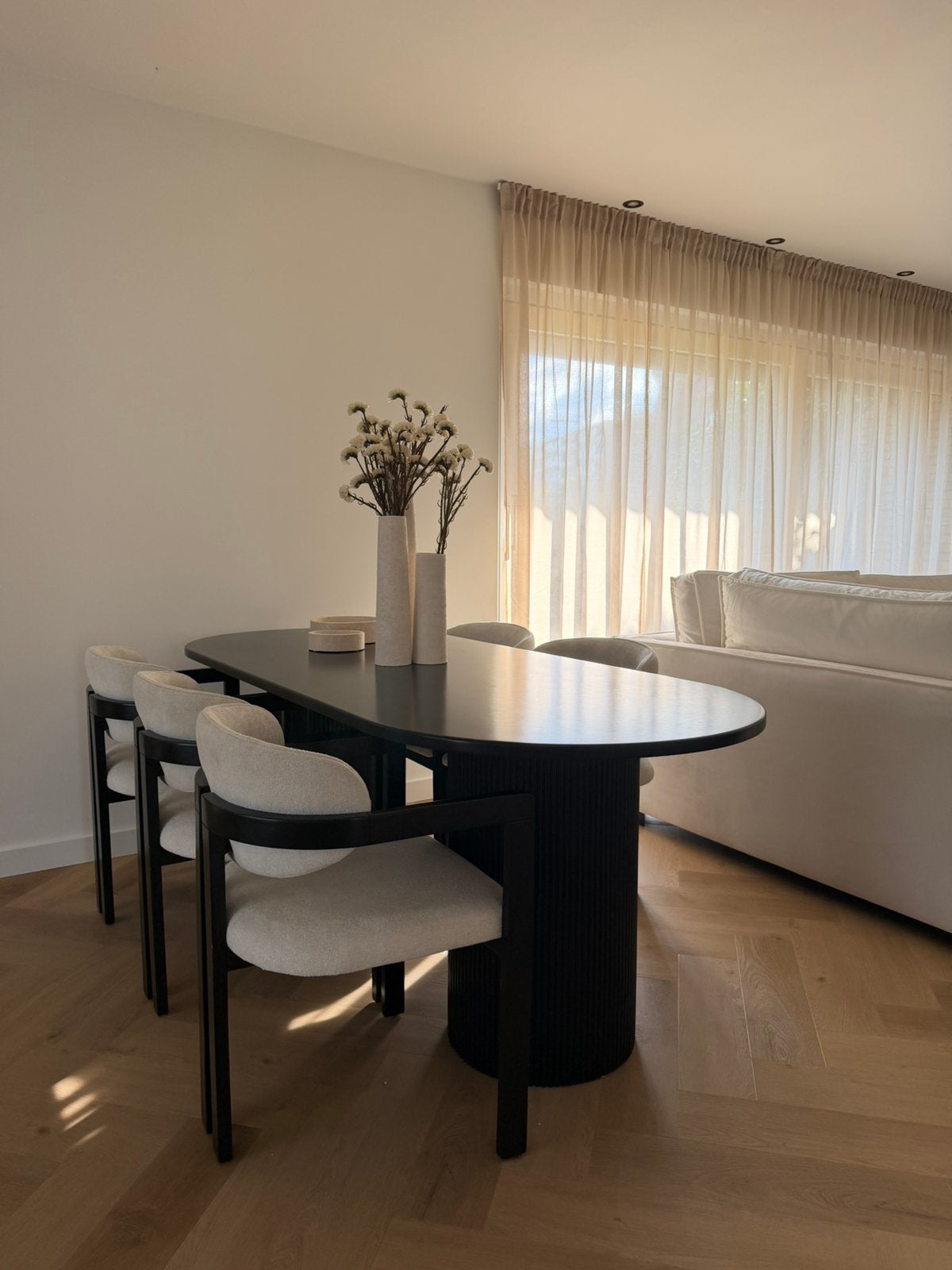 Moderne Zwarte eettafel + 6 stoelen, Ophalen, Gebruikt, Rechthoekig, 50 tot 100 cm