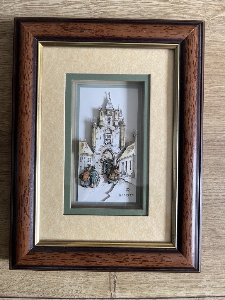 3D schilderij Anton Pieck - Haarlem Amsterdamse Poort Asmara, Antiek en Kunst, Ophalen of Verzenden, Achter glas, Overige technieken