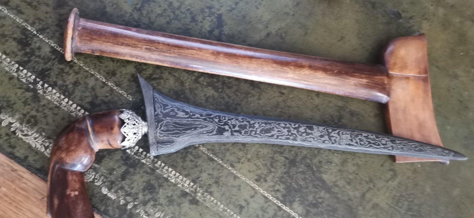 Antieke Indonesische Kris met prachtig pamor, Hout, Handgemaakt, Ophalen of Verzenden, Indonesië