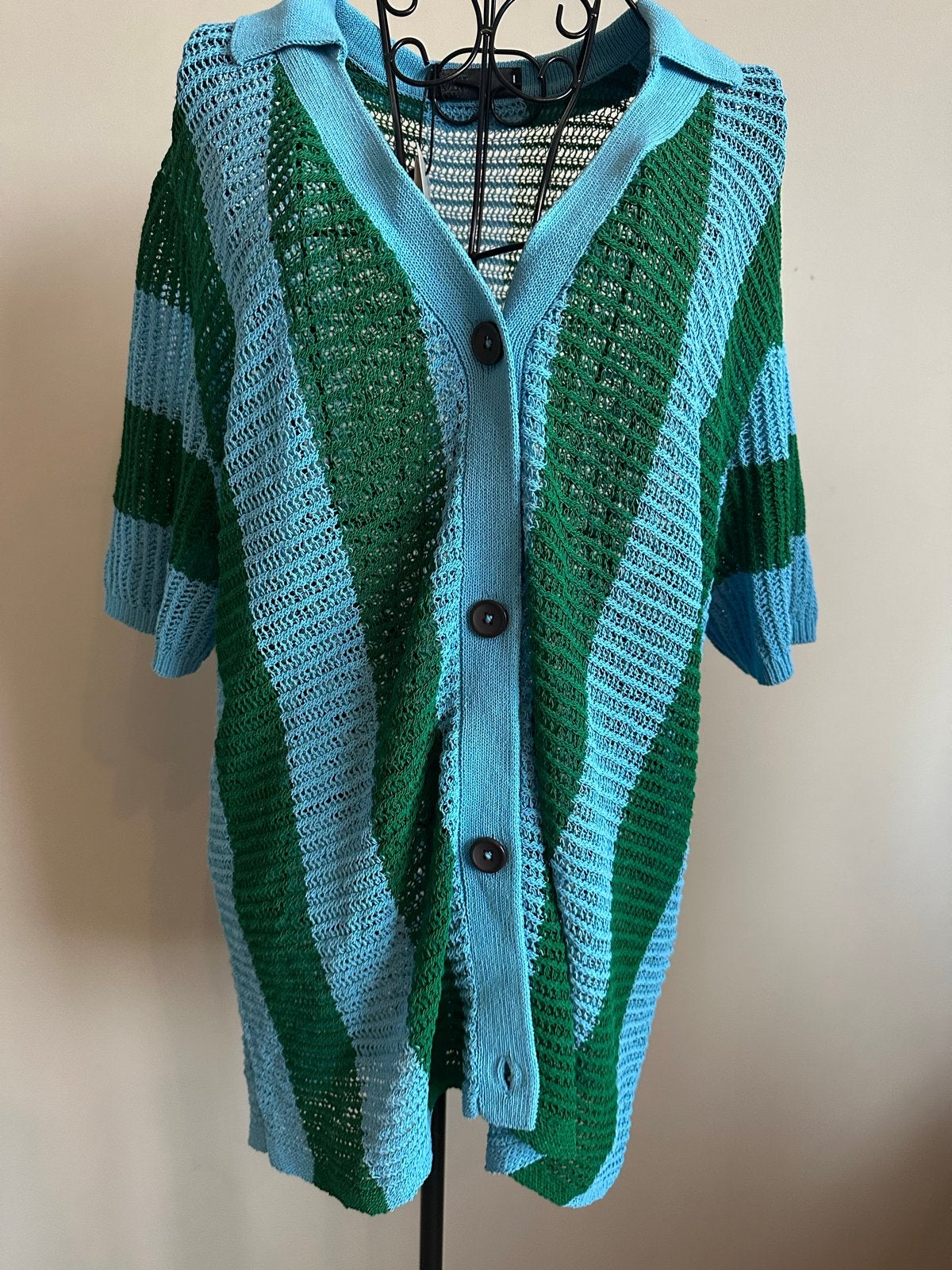Zara gebreid vest met strepen - Maat L, Ophalen of Verzenden, Zo goed als nieuw, Maat 42/44 (L), Blauw