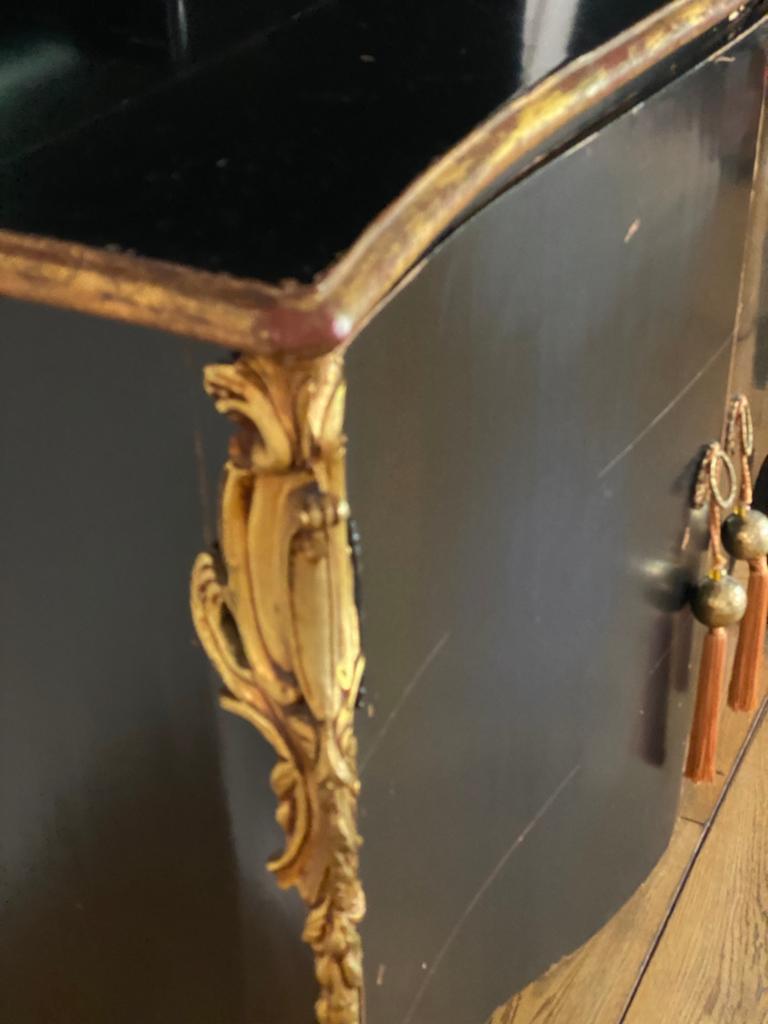 Antiek zwart dressoir met bladgoud en patina, shabby-chic, Ophalen