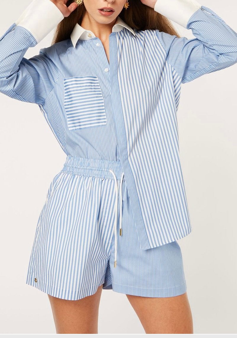 Co-ord set. Blauw witte JoshV, Josh V blouse en shorts XS/S, Verzenden, Nieuw, Maat 34 (XS) of kleiner, Blauw