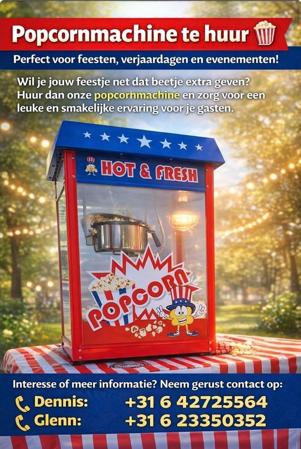 popcornmachine te huur /te koop, Ophalen