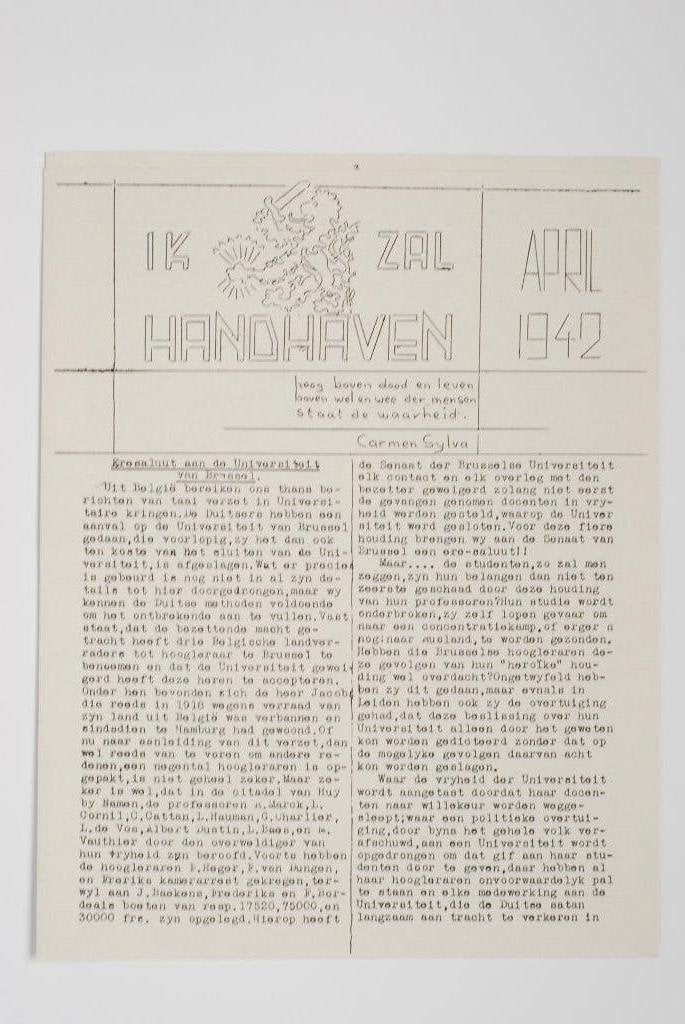 Ik zal Handhaven April 1942 herdruk verzetsblad WOII, Zo goed als nieuw, Verzenden, Amsterdam, Overige soorten