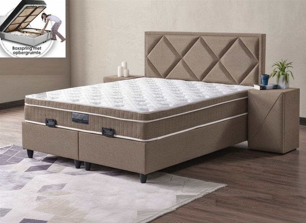 Boxspring Torino opbergbed complete set-sale, Huis en Inrichting, Verzenden, Nieuw, Tweepersoons, Hout