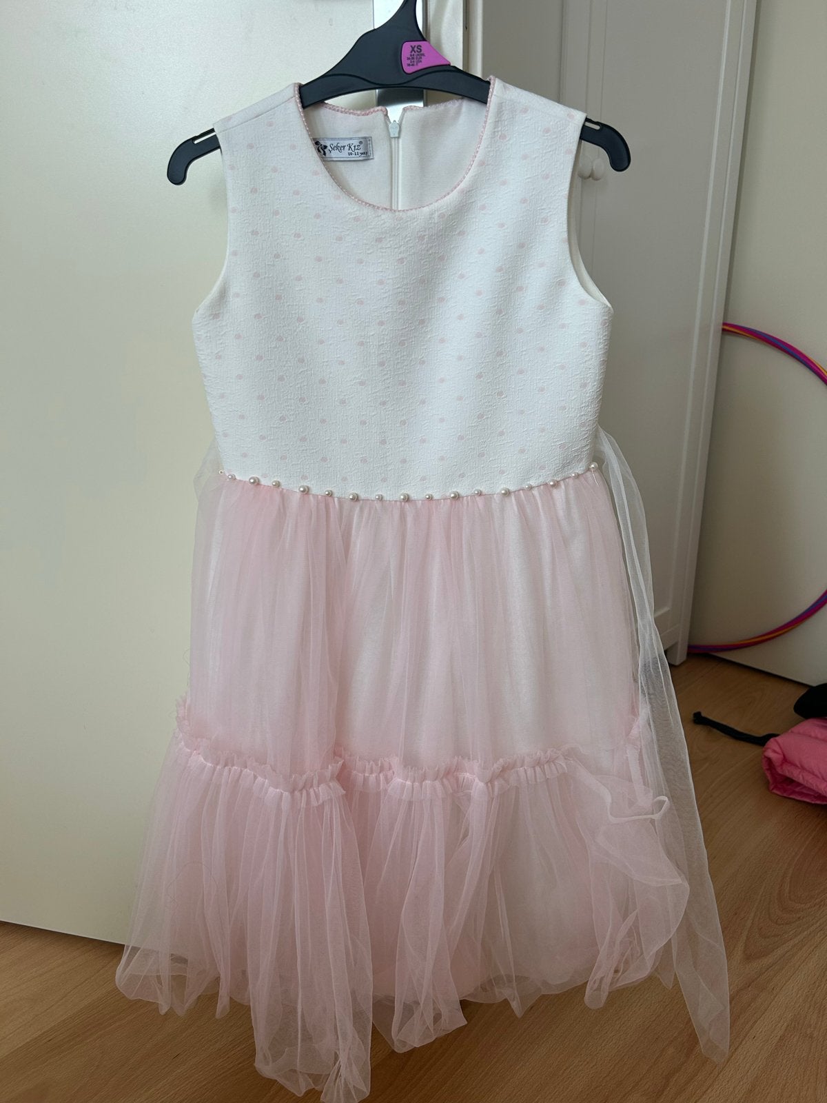 Feestelijke jurk voor meisjes - Roze en wit met tule, Ophalen of Verzenden, Zo goed als nieuw, Meisje