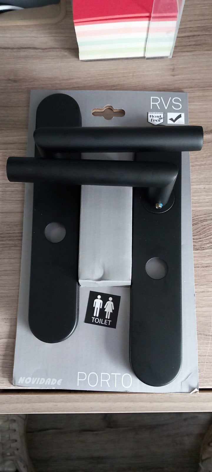 Nieuwe Novidade Porto Deurkrukset WC 63/8 mm Zwart RVS, Ophalen, Nieuw, Rvs, Klink of Kruk