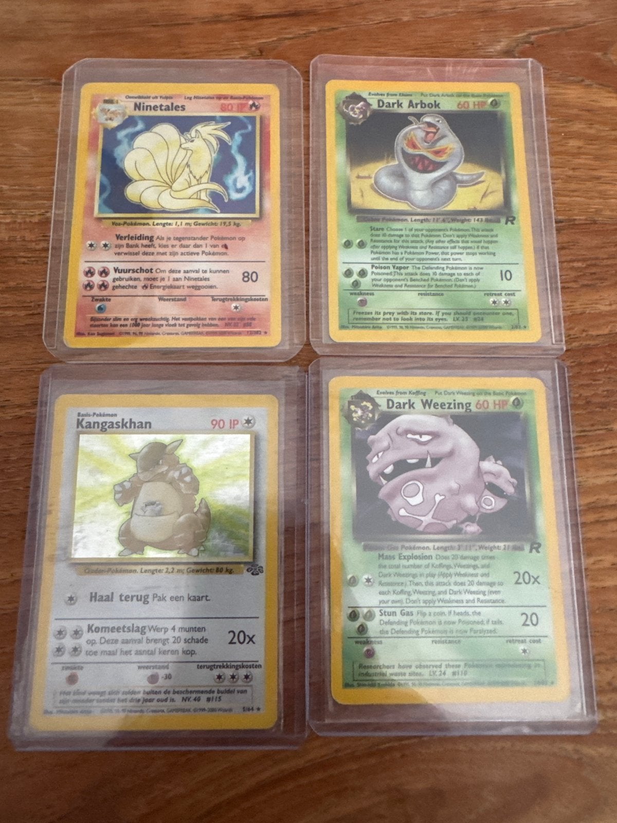 Pokémon kaarten: Ninetales, Dark Arbok, Kangaskhan, Dark Wee, Ophalen of Verzenden, Gebruikt, Meerdere kaarten