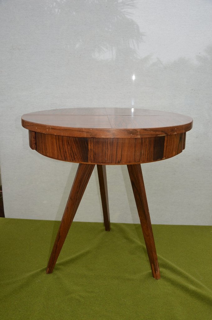 Vintage naaitafeltje rond met 3 poten en 3 geheime laadjes, 45 tot 60 cm, Gebruikt, Rond, Ophalen of Verzenden