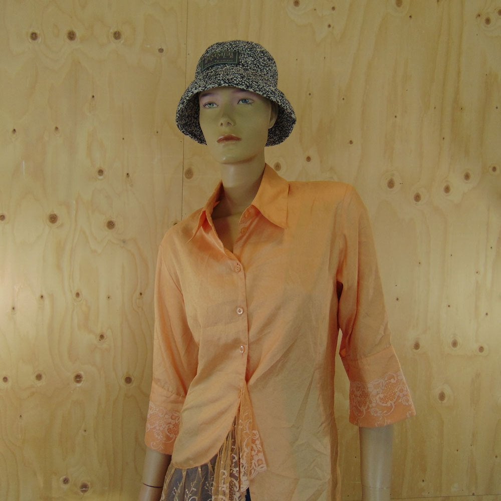 Vintage oranje metallic blouse met kanten details maat M, Maat 38/40 (M), Verzenden, Oranje, Zo goed als nieuw